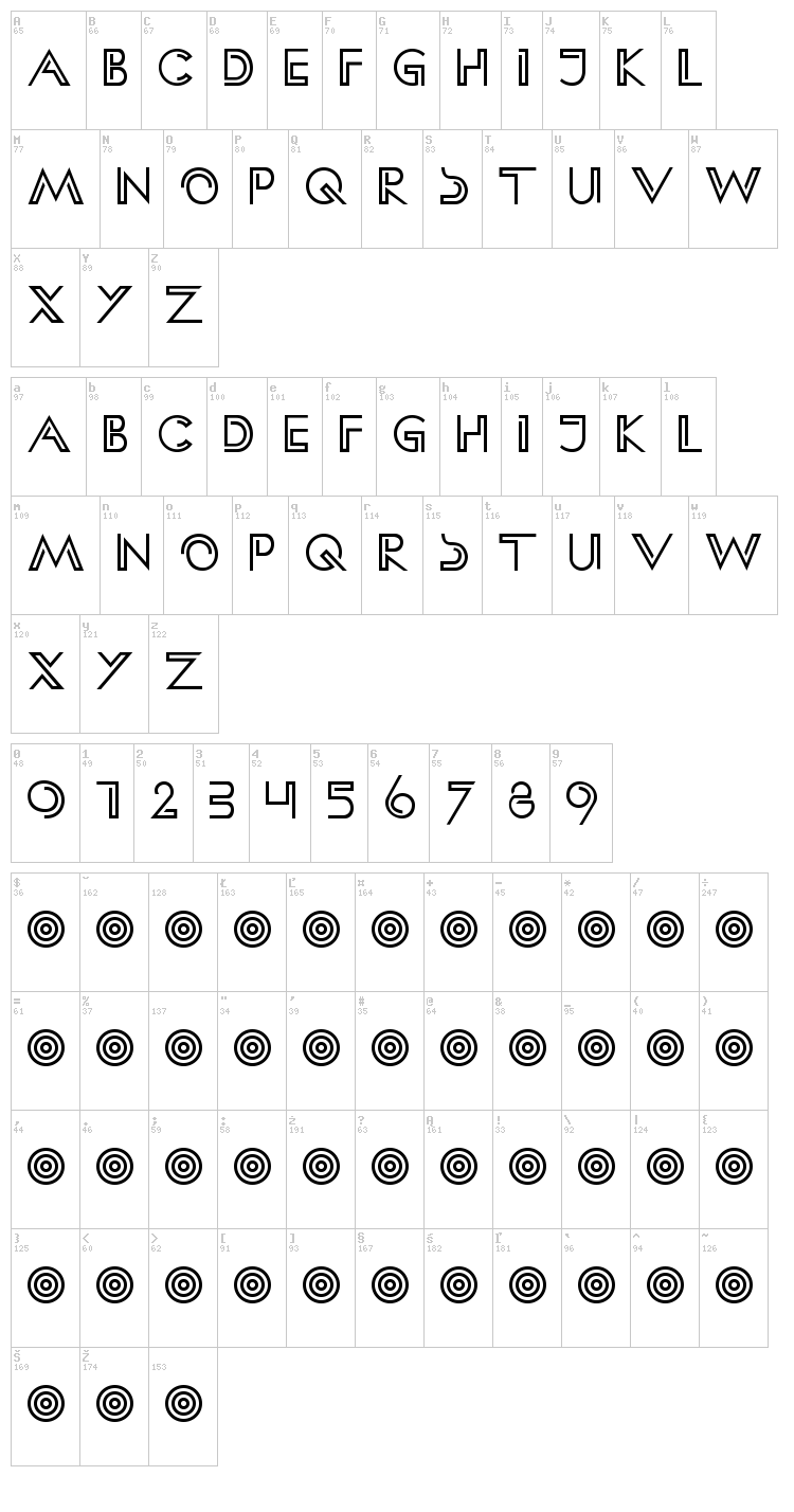 HFF Clip Hanger font map